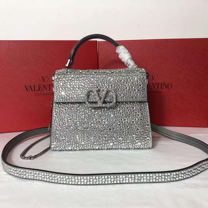 کیف   کریستالی نقره ای valentino