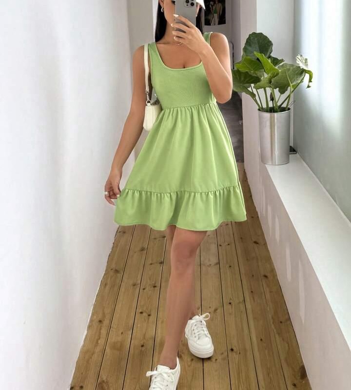 پیراهن کوتاه زنانه  سبز پاستیلی بافت کبریتی | برند SHEIN