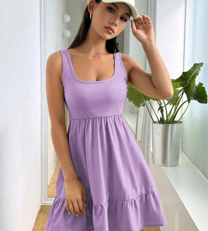 پیراهن کوتاه زنانه بنفش روشن با بافت کبریتی | برند SHEIN