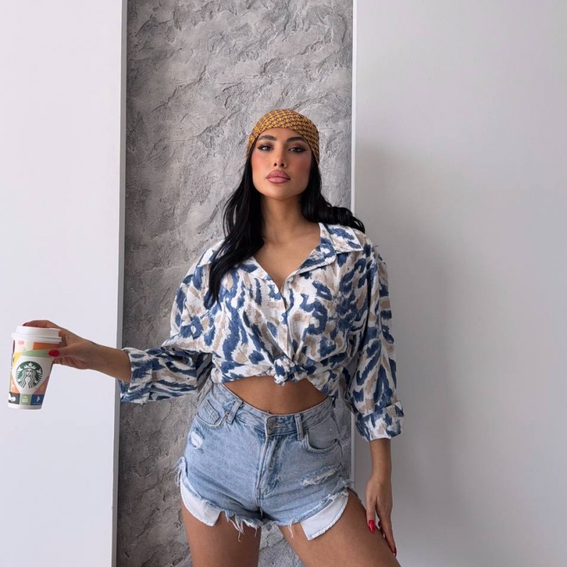 شومیز زنانه برند Jeber (جبر ترک) – طرح آبی براش استروک