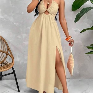 پیراهن ماکسی یقه هالتری برش‌دار – برند SHEIN