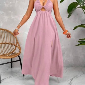 پیراهن ماکسی یقه هالتری برش‌دار – برند SHEIN