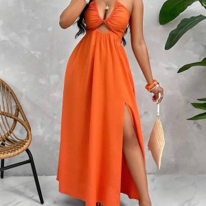 پیراهن ماکسی یقه هالتری برش‌دار – برند SHEIN