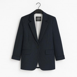 کت تک زنانه ترک AYRISS– مدل راه‌راه کلاسیک (سرمه‌ای تیره)