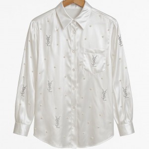 شومیز وارداتی مجلسی YSL – ابریشم براق وارداتی با دوخت مروارید