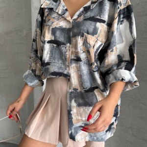 شومیز زنانه برند Jeber (جبر ترک) – طرح مشکی کرم انتزاعی