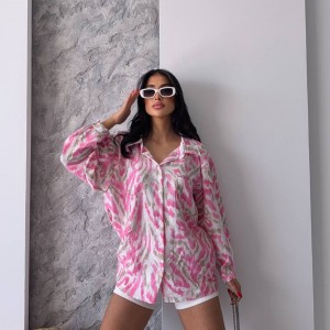شومیز زنانه برند Jeber (جبر ترک) – طرح صورتی موج‌دار