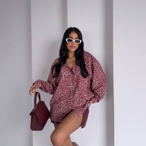 شومیز پلنگی JEBER جبر ترک - زرشکی