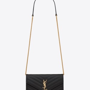کیف شنل‌دار چرمی سن لوران مدل YAL Cassandre Envelope Chain Wallet