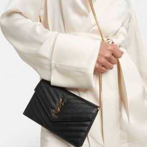 کیف شنل‌دار چرمی سن لوران مدل YAL Cassandre Envelope Chain Wallet