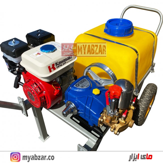 سمپاش فرغونی 100 لیتری موتور کاوازاکی تایلندی 6.5 اسب و پمپ 55 بار یاماها
