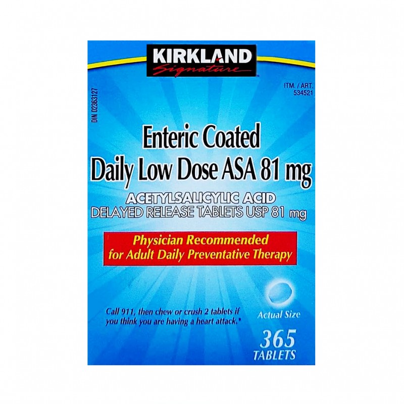 قرص آسپرین کرکلند 81 میل Kirkland Aspirin Daily Low Dose Enteric Coated (365 عددی)