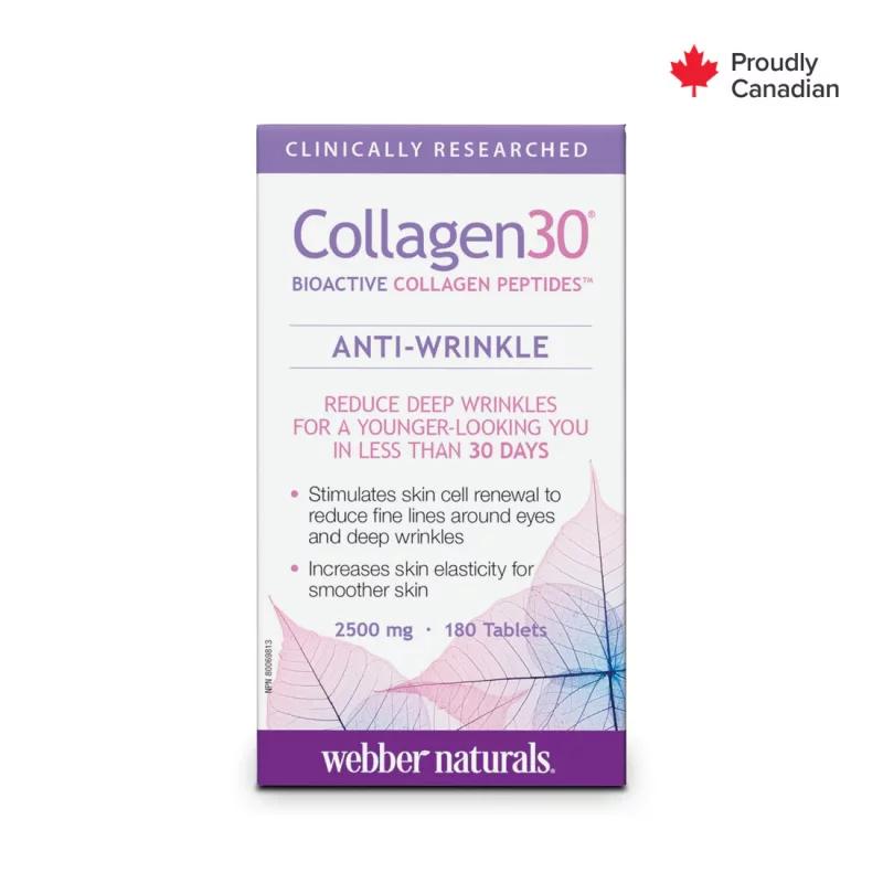 قرص کلاژن ضد چروک Webber Naturals Collagen30 Anti-Wrinkle Bioactive Collagen Peptides وبر نچرالز (180 عددی)