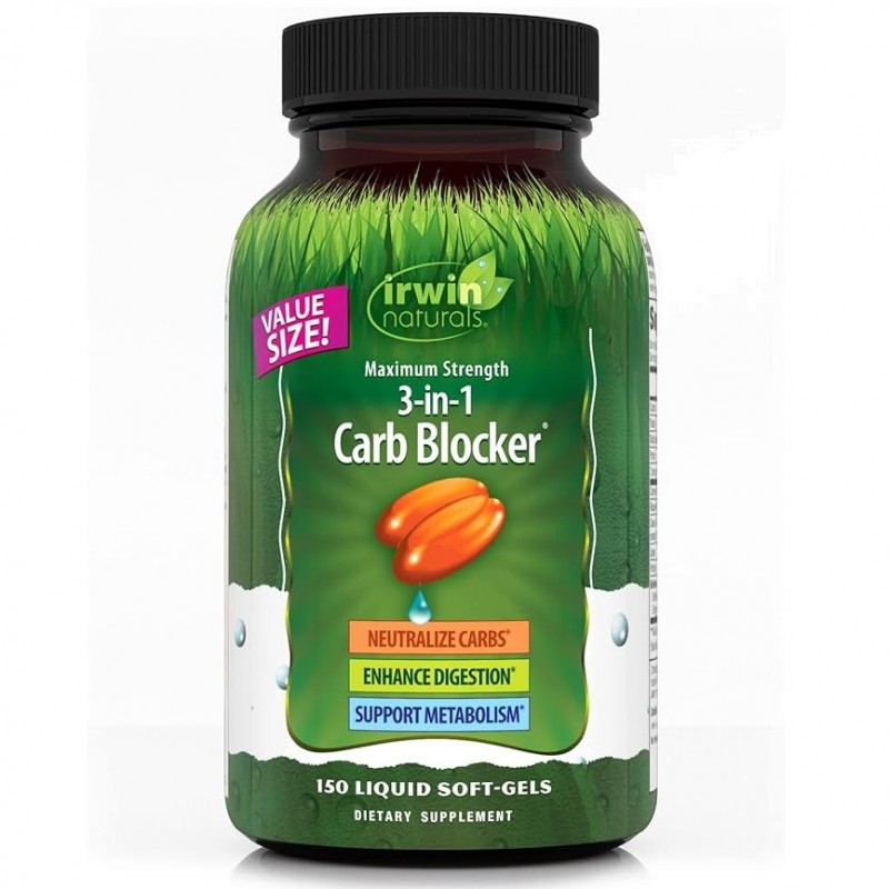 سافت ژل هضم Irwin Naturals Maximum Strength 3-in-1 Carb Blocker ایروین نچرالز (150 عددی)