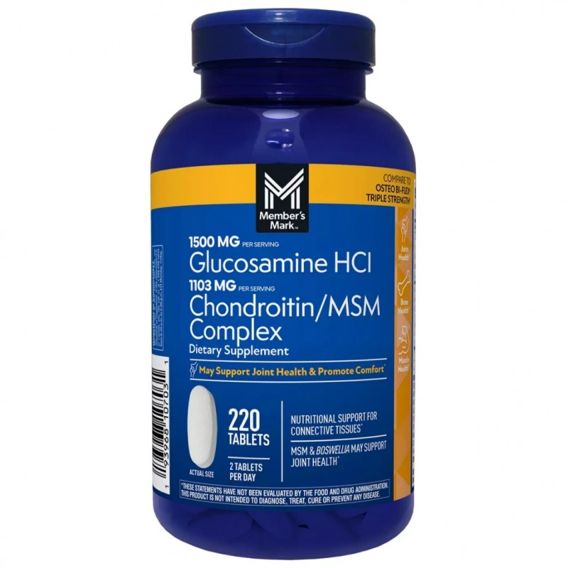 قرص تقویتی مفاصل گلوکوزامین کندرویتین همراه با MSM برند Member Mark (220 عددی)