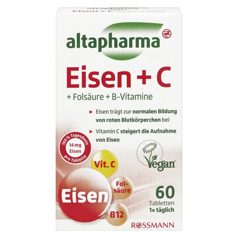 قرص آهن همراه با ویتامین Altapharma Eisen + C آلتافارما (60 عددی)