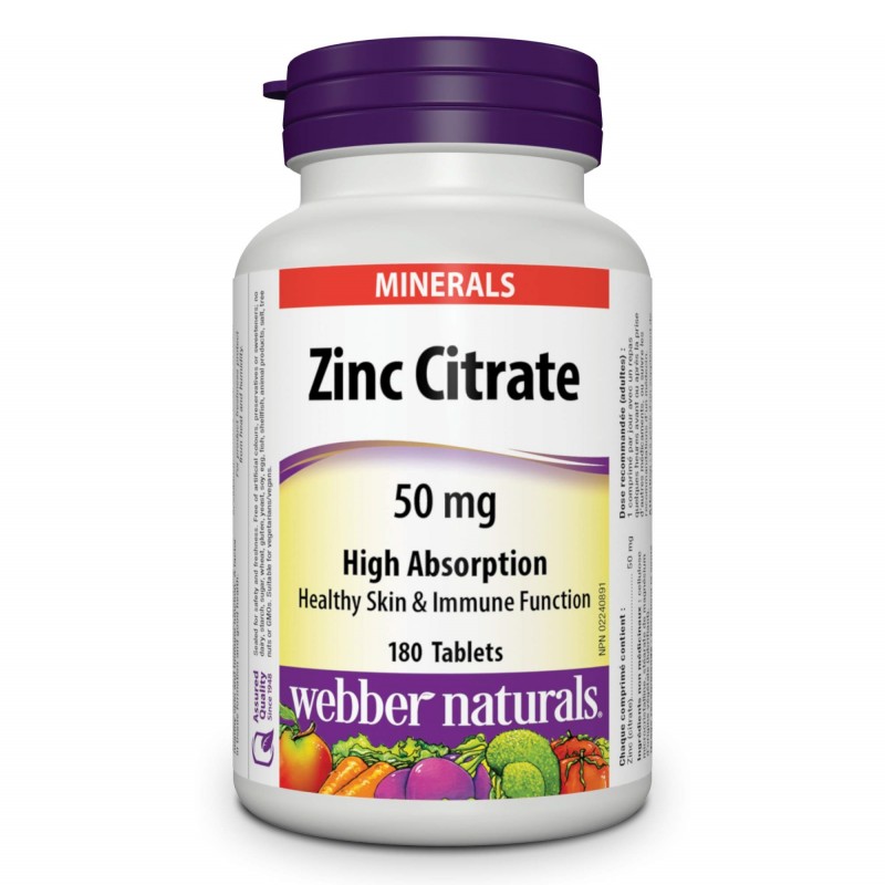 کپسول زینک سیترات Webber Naturals Zinc Citrate 50mg High Absorption وبر نچرالز (180 عددی)
