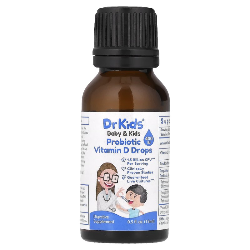 قطره پروبیوتیک کودک Baby & Kids, Probiotic 1.5 Billion With Vitamin D Drops (15 میل)