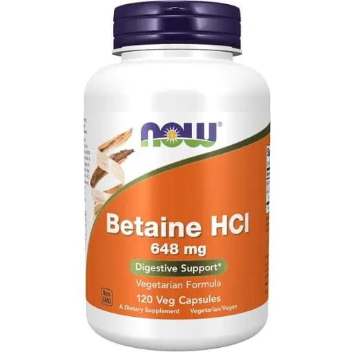 کپسول بهبود عملکرد گوارش بتائین NOW Betaine HCL (120 عددی)