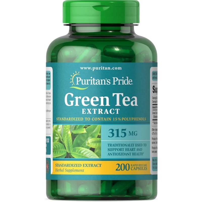 کپسول عصاره چای سبز Puritan Pride Green Tea 315mg پوریتان پراید (200 عددی)