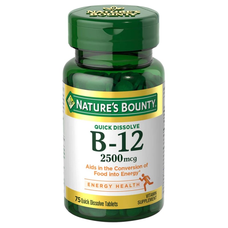 قرص جذب سریع ویتامین Nature's Bounty B12 2500mcg نیچرز بونتی (75 عددی)