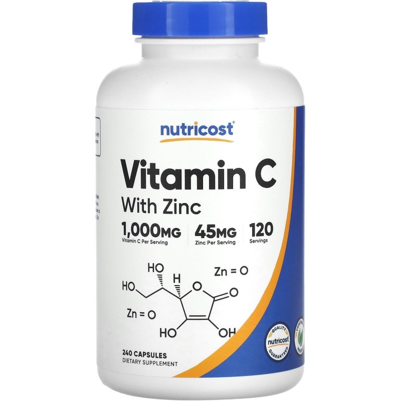 کپسول ویتامین نوتریکاست Nutricost Vitamin C 1000mg + Zinc 45mg (240 عددی)
