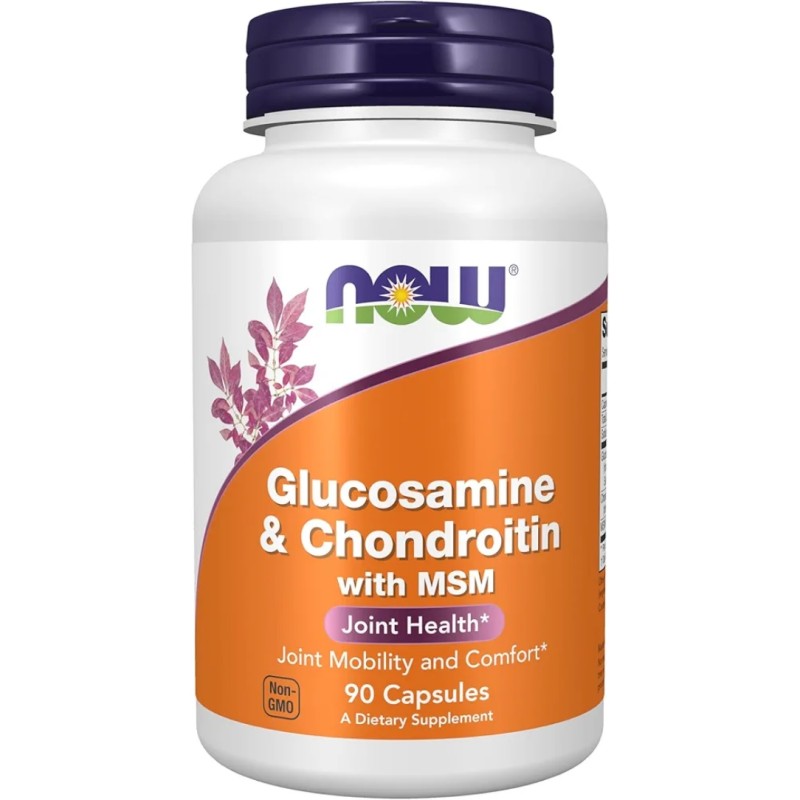 کپسول گیاهی تقویتی مفاصل گلوکوزامین کندرواتین NOW Foods Glucosamine & Chondroitin With MSM (90 عددی)