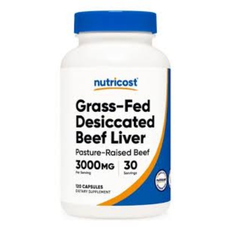 کپسول عصاره جگر گاو خشک‌ شده‌ تغذیه‌ شده با علف نوتریکاست Nutricost Grass-Fed Desiccated Beef Liver (180 عددی)