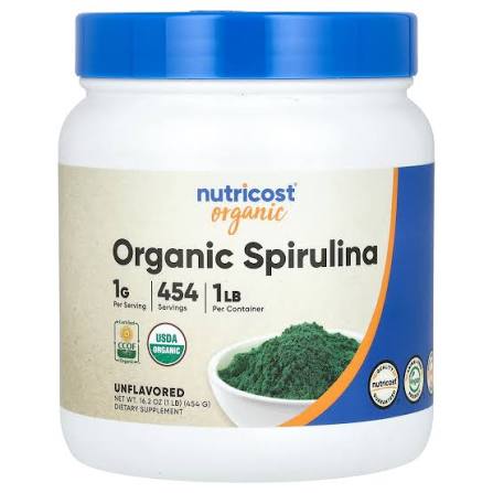 پودر جلبک اسپیرولینا Nutricost Organic Spirulina Powder 1000mg (454 گرم)