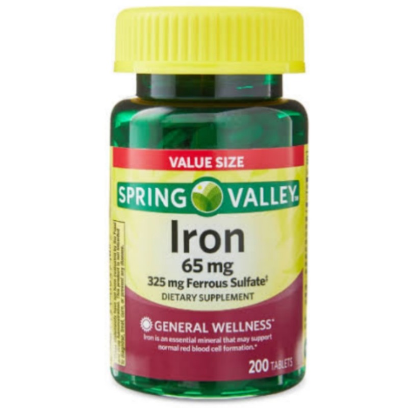 قرص آهن اسپرینگ ولی Spring Valley Iron 65mg (200 عددی)