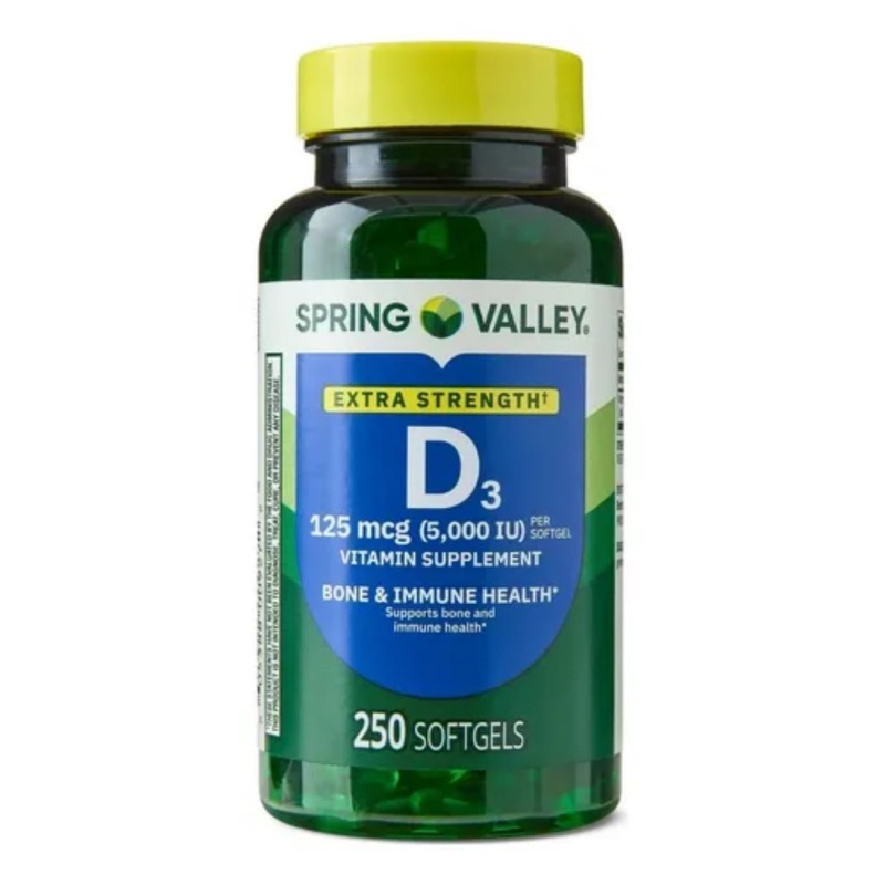 سافت ژل ویتامین دی اسپرینگ ولی Spring Valley Vitamin D3 5000IU (250 عددی)