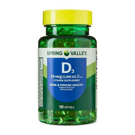 سافت ژل ویتامین دی اسپرینگ ولی Spring Valley Vitamin D3 1000IU (100 عددی)