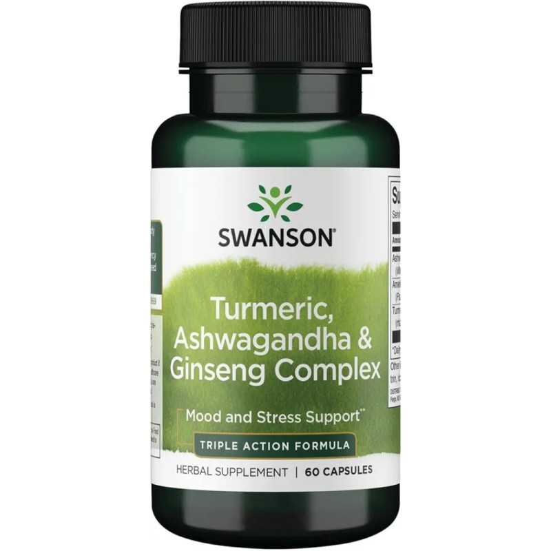 کپسول زردچوبه آشواگاندا جینسینگ Swanson Turmeric Ashwagandha Ginseng سوانسون (60 عددی)