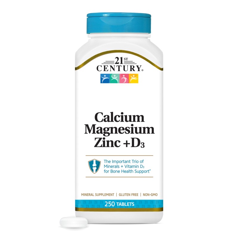 قرص کلسیم + منیزیم + زینک + 21Century Calcium Magnesium Zinc & D3 (250 عددی)