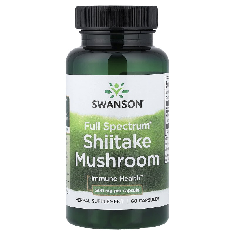کپسول قارچ طیف کامل تقویت سیستم ایمنی بدن شیتاکه سوانسون Swanson Full Spectrum Shiitake Mushroom 500mg (60 عددی)