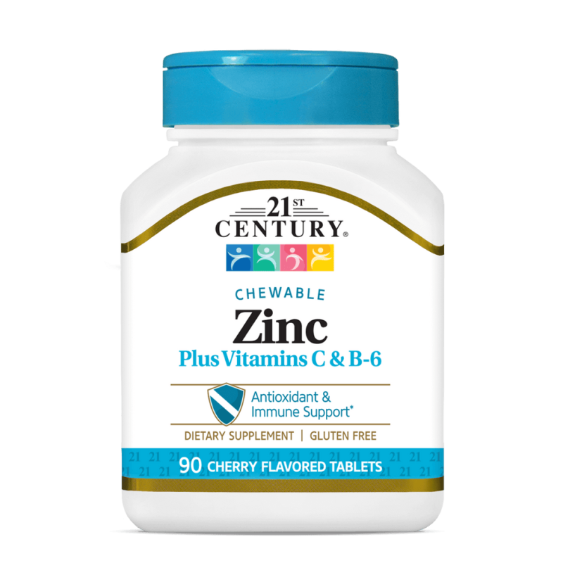 قرص جویدنی طعم دار زینک پلاس 21Century Zinc Plus Vitamins C & B6 Chewable قرن 21 (90 عددی)