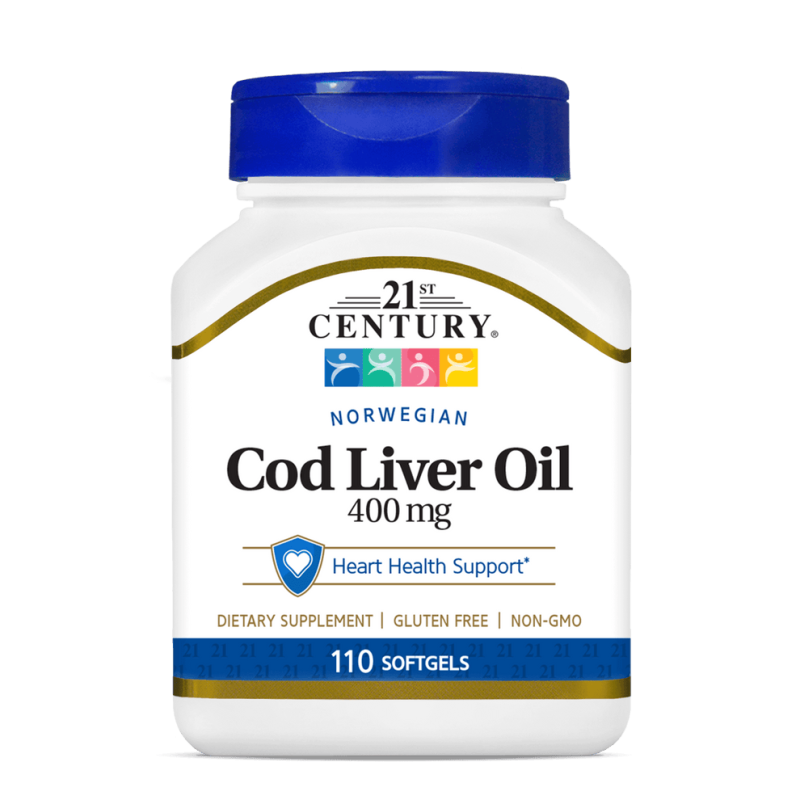 سافت ژل امگا 3 روغن کبد ماهی 21Century Omega-3 Cod Liver Oil 400mg قرن 21 (110 عددی)