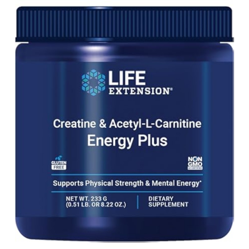 پودر کراتین و استیل-ال-کارنیتین لایف اکستنشن LIFE EXTENSION Creatine & Acetyl-L-Carnitine Energy Plus (233 گرم)