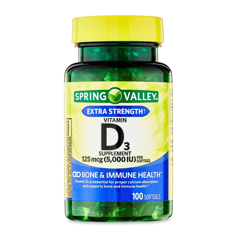 سافت ژل ویتامین دی اسپرینگ ولی Spring Valley Vitamin D3 5000IU (100 عددی)