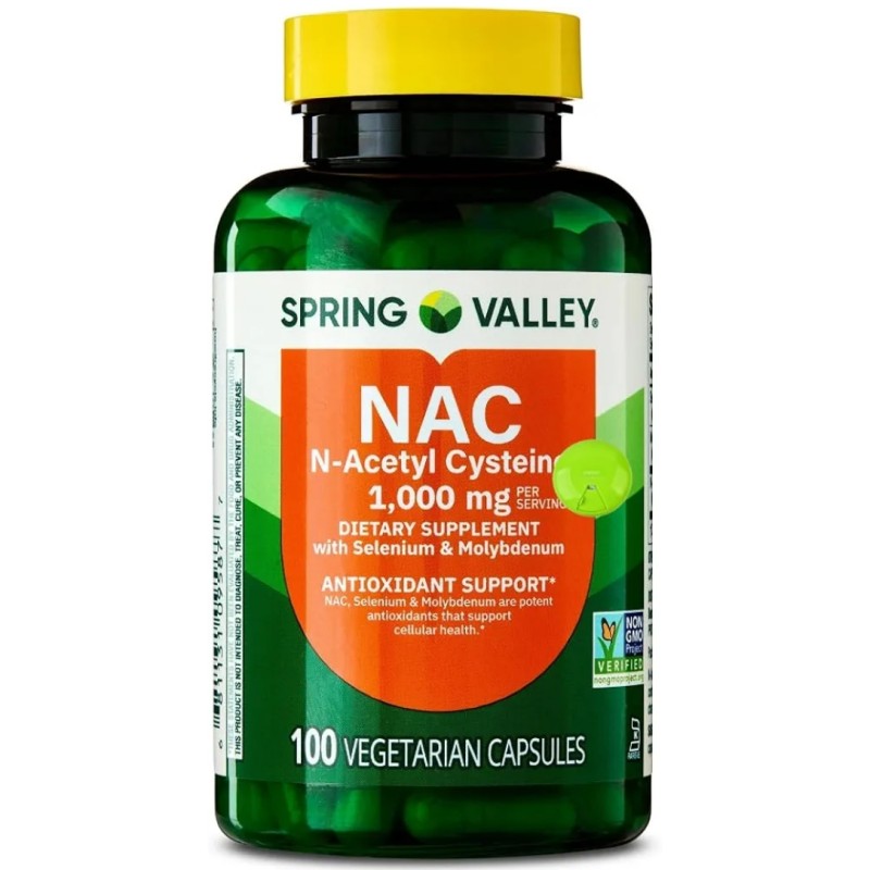 کپسول ناک استیل سیستین اسپرینگ ولی Spring Valley NAC N-Acetyl-L-Cysteine 1000mg (100 عددی)