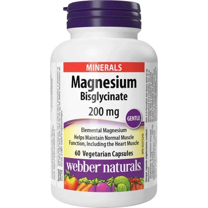 کپسول منیزیم بیس گلیسینات وبر نچرالز Webber Naturals Magnesium Bisglycinate 200mg (60 عددی)