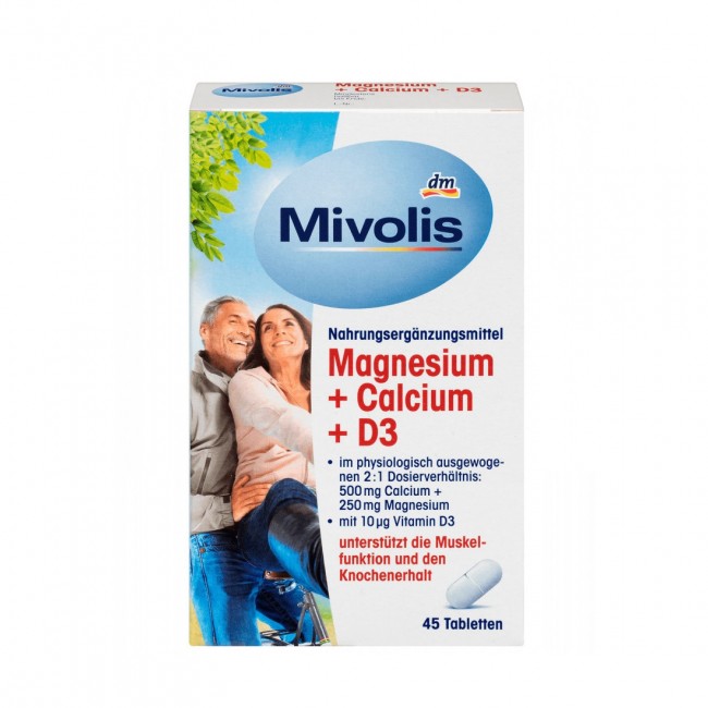 قرص منیزیم 250mg + کلسیم 500mg و D3 10ug میولیس Mivolis (45 عددی)