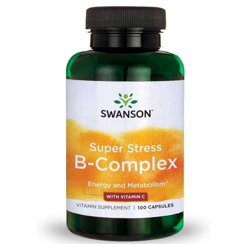 کپسول سوپر ب کمپلکس با ویتامین Swanson Super Stress B-Complex With Vitamin C سوانسون ( 100 عددی)