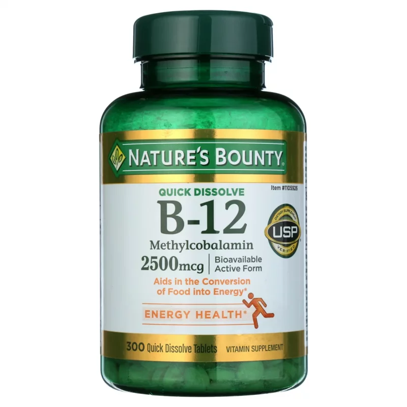 قرص ویتامین Nature's Bounty B12 2500mcg نیچرز بونتی (300 عددی)