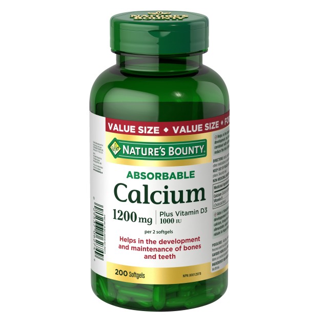 قرص کلسیم 1200mg همراه Nature's Bounty D3 1000iu نیچرز بونتی (200 عددی)