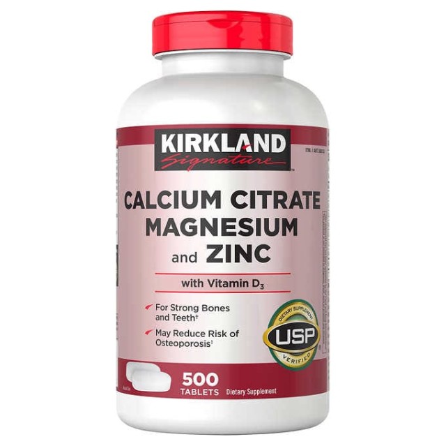قرص کلسیم سیترات منیزیم زینک Kirkland Calcium Citrate Magnesium Zinc & D3 کرکلند (500 عددی)