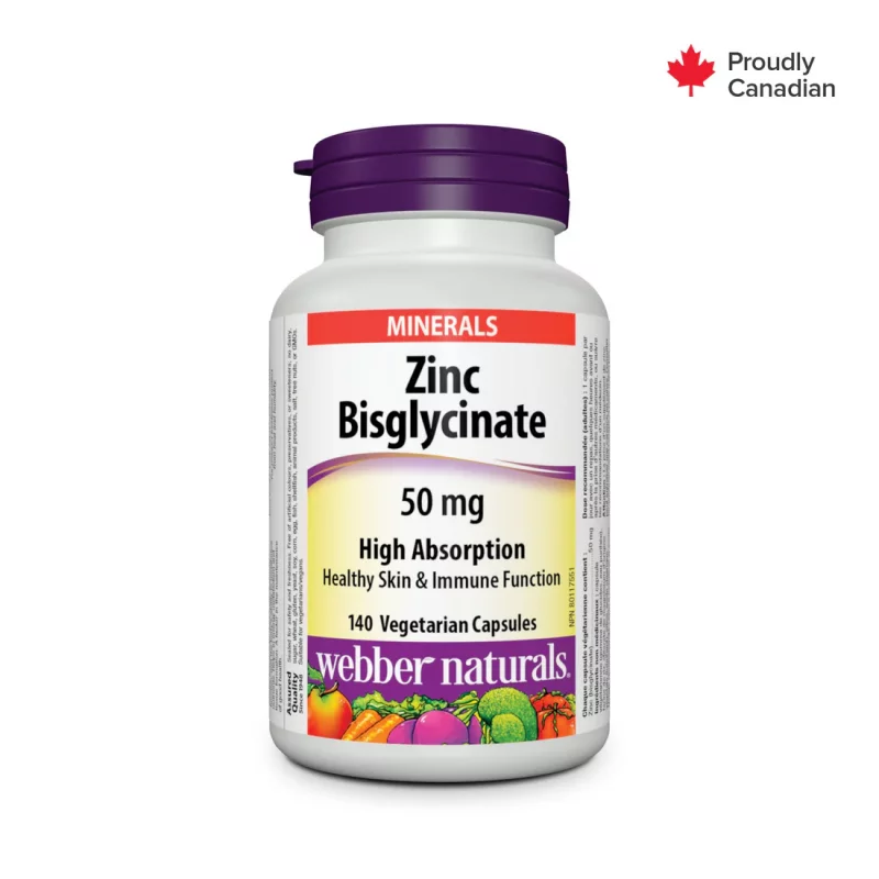 کپسول زینک Webber Naturals Zinc Bisglycinate 50 mg High Absorption 50mg وبر نچرالز (140 عددی)