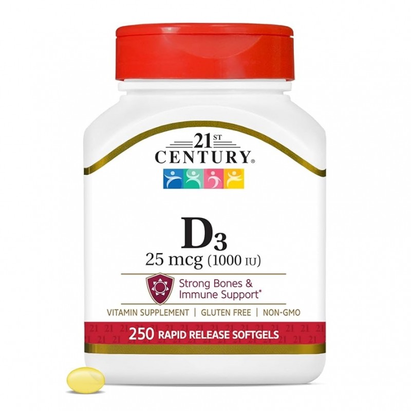 سافت ژل ویتامین 21Century D3 1000iu قرن 21 (250 عددی)