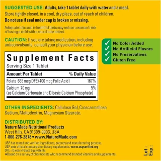 قرص فولیک اسید NatureMade Folic Acid 400mcg نیچرمید (250 عددی)