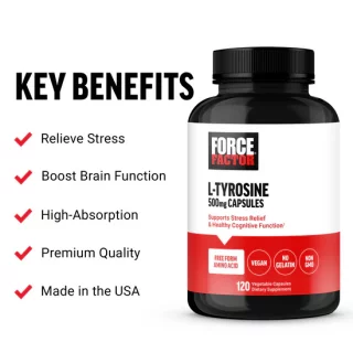 کپسول ضد استرس ال-تیروزین Force Factor Essentials L-Tyrosine 500mg (120 عددی)